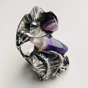 Vintage Sterling Silver Brutalist Amethyst Ring